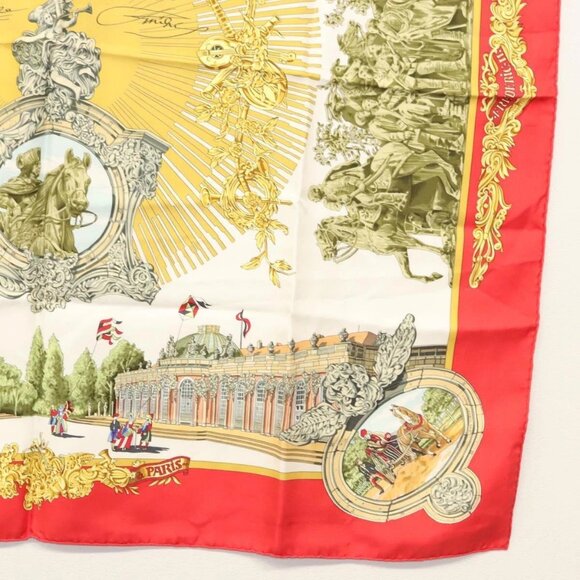 HERMES Carre 90 Scarf ""SANSSOUCY"" Silk Red Auth hk2695 - Picture 10 of 14